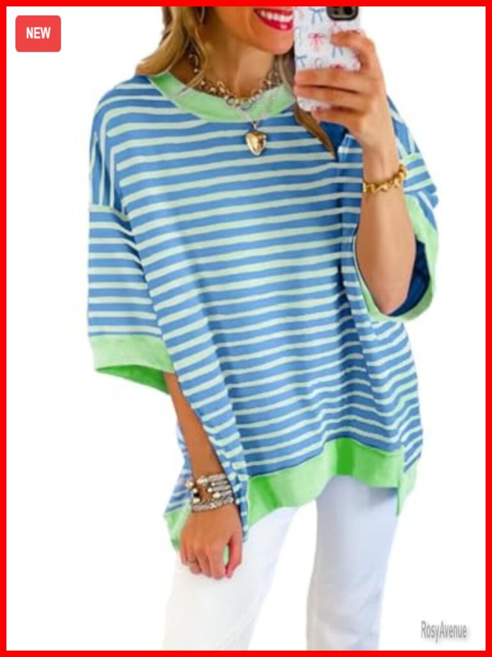 Womens Oversized Striped Sweatshirt Crewneck Short Sleeve Pullover Top